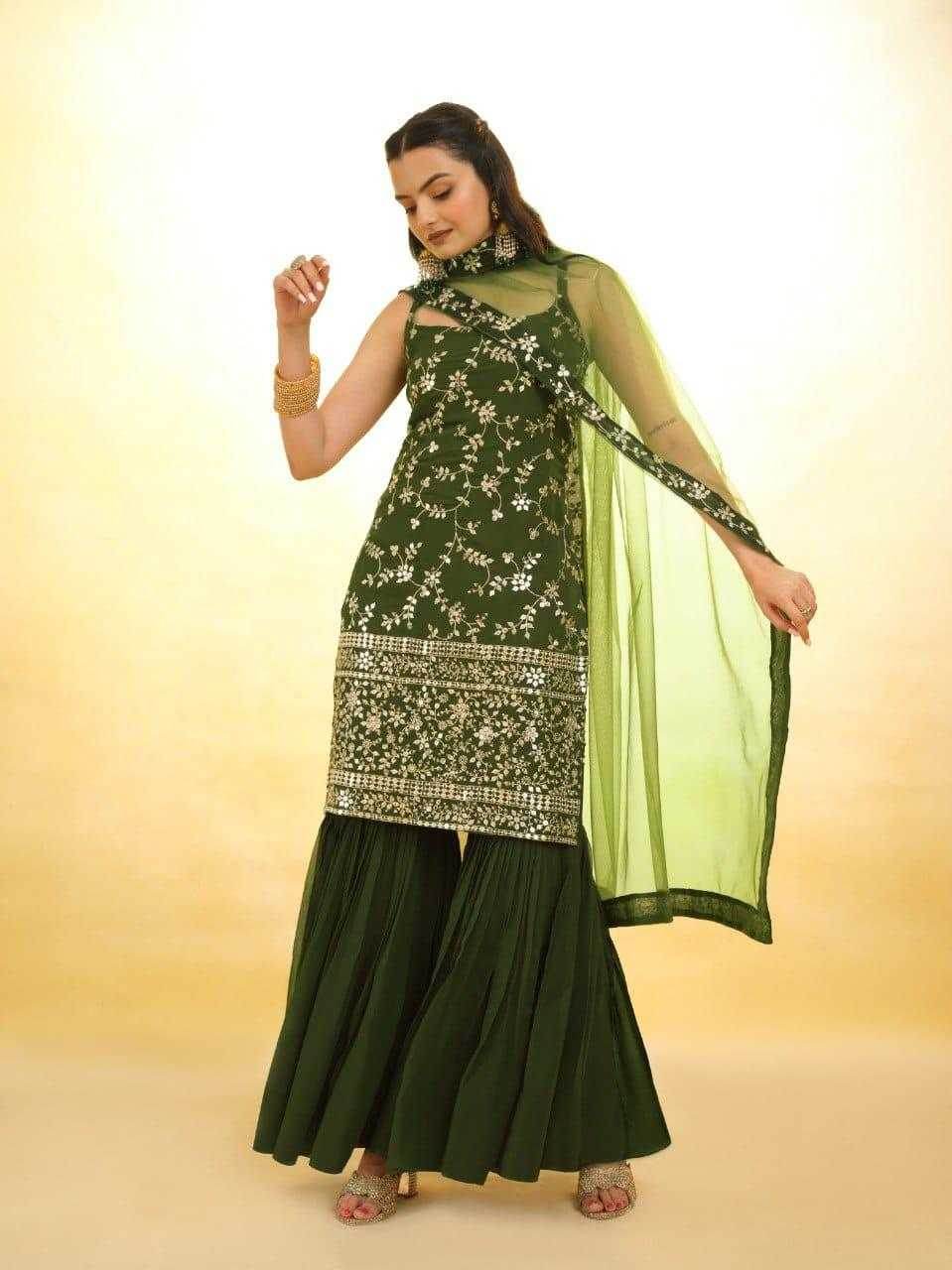 Georgette Gharara Design Ladies Embroidery Sharara Salwar Suit - MYLUXURY LANE ENTERPRISE